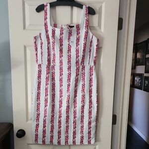 Ann Taylor White and Red Striped Floral Midi Dress